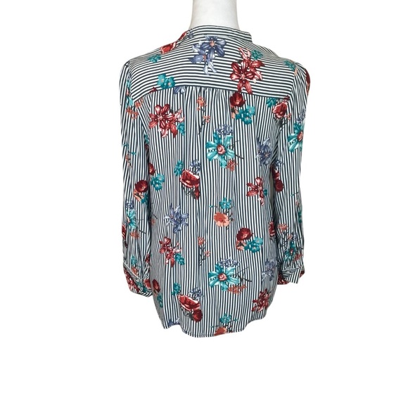 Loft Outlet Floral Blouse Button Down Shirt Size LP Stripes Collar Petite Office - Picture 5 of 10
